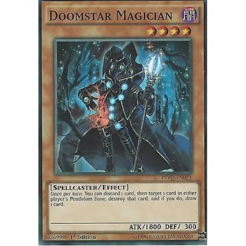 YU-GI-OH CARD: DOOMSTAR MAGICIAN - SUPER RARE - PEVO-EN021 - 1ST EDITION